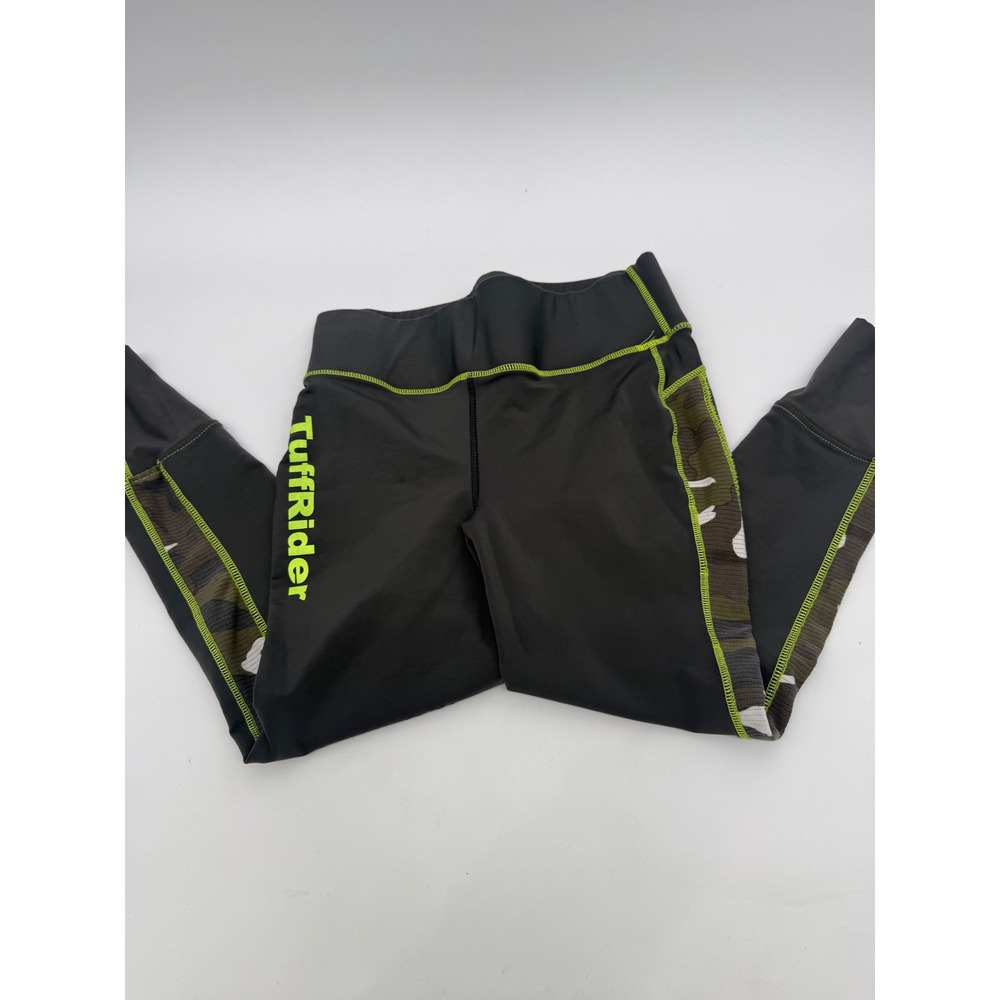 TuffRider Womens Equestrian Riding Tights Pants Gray Neon Green Camo Pockets L